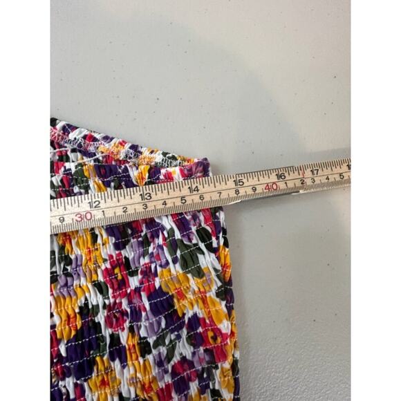 Floral One-Shoulder Maxi Dress Smocked Bodice Asymmetrical Neckline Multicolor M - Picture 7 of 7
